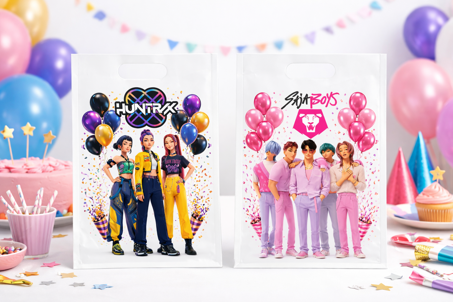 Huntrix / Saja Boys KPop Demon Hunters Theme Party Treat Bags Party bags Gift packs Gift Bags k pop Paper Bags | Birthday Goody Bags for Kids | Candy & Chocolate Gift Pouches Goodies bags Party Accessories size 7.5 x 11
